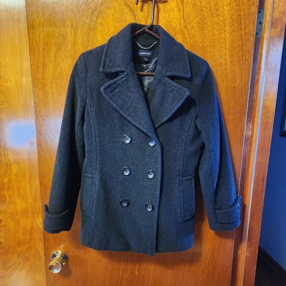 Women's Size 8 Lands' End Black Double Breasted Wool Cashmere Blend Pea Coat - Picture 1 of 10